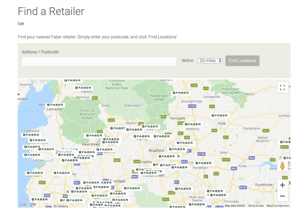 Faber Cooker Hoods Store Locator Screenshot